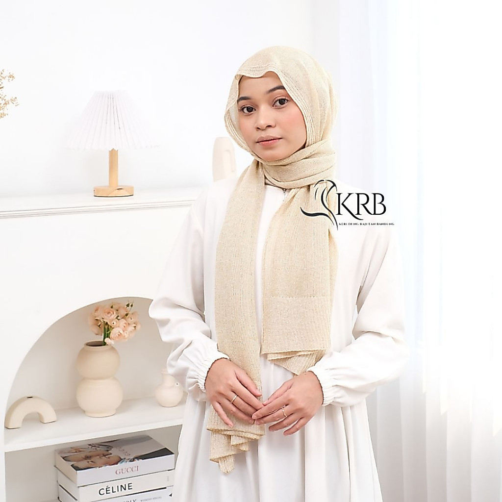 KRB | Pashmina Gliter Rajut COKLAT - KREM TUA - TERACOTTA - NUDE - BURGUNDY - KREM MUDA - PREMIUM - 