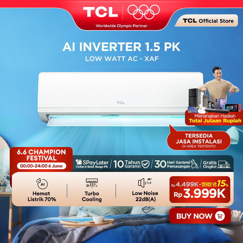 TCL AC Inverter 1.5PK - Tersedia Pemasangan - AI Tech Hemat Listrik 70% - Anti Bising - Cepat Dingin