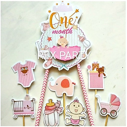 Topper One Month/Cake Topper One Month Baby Girl/Topper Kue Satu Bulan