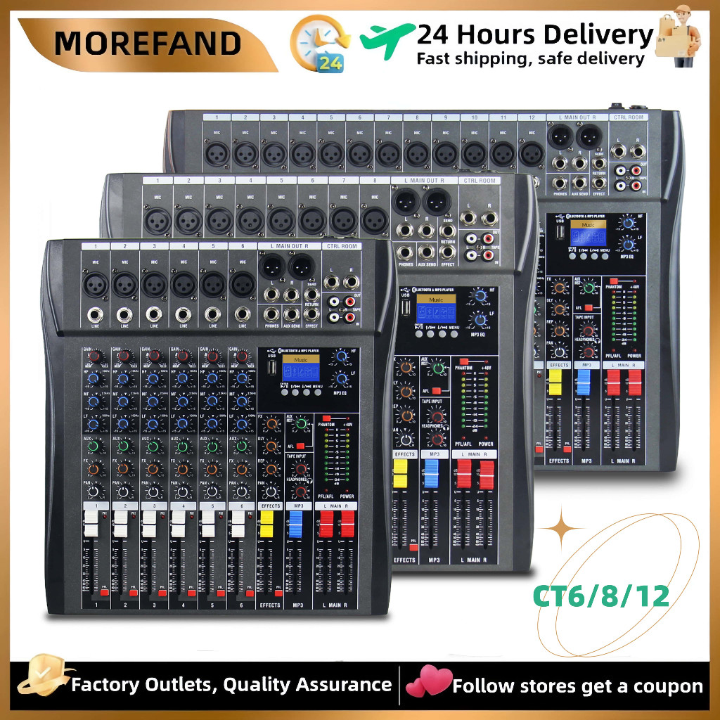 MIXER AUDIO CT6/CT/CT12 SBLUETOOTH,USB,RECORD,SOUND CARDREVERB Mixer audio saluran USB mendukung blu