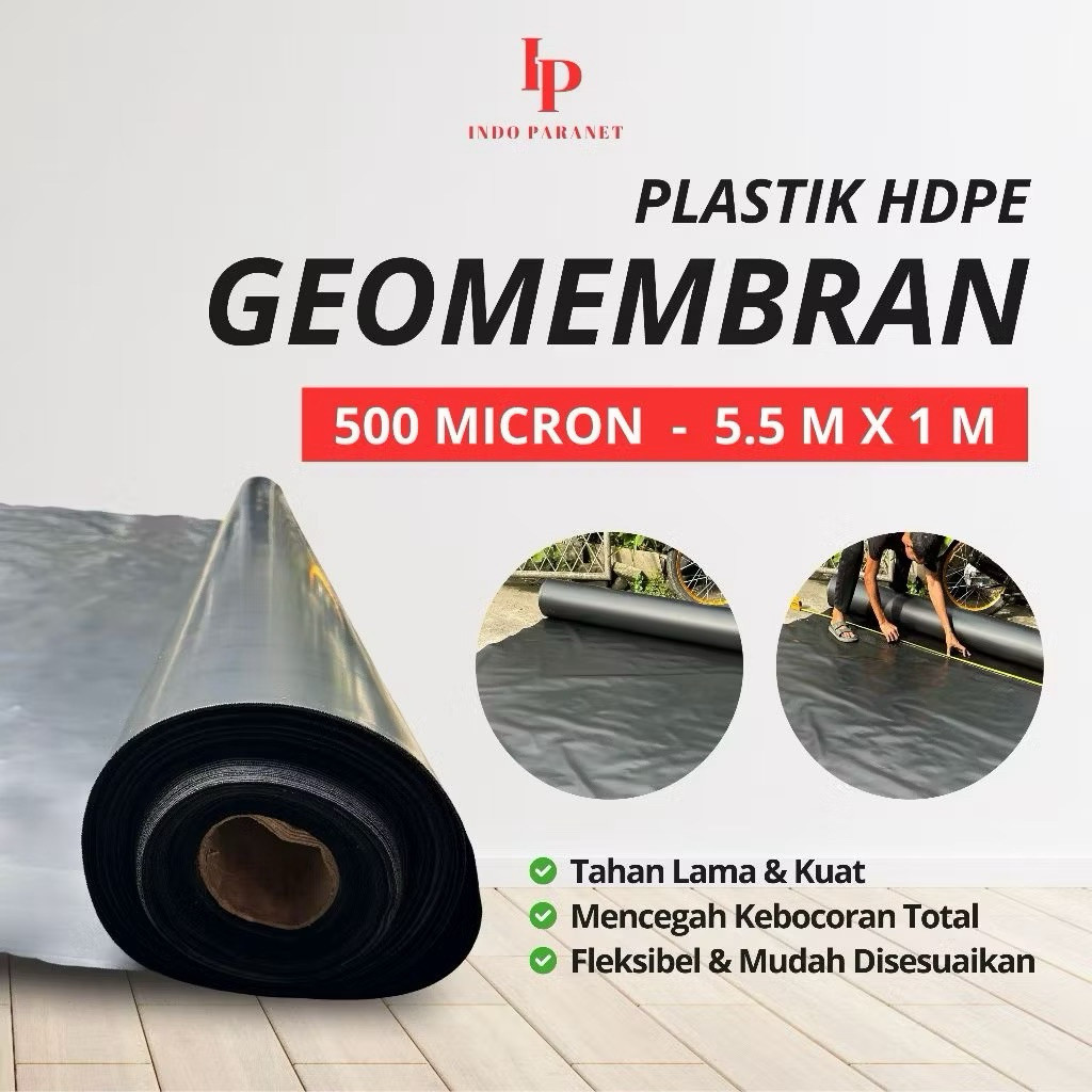 PLASTIK HDPE GEOMEMBRAN TEBAL 500 MICRON LEBAR 5 METER TERPAL TAMBAK UDANG MEREK ROSTEK