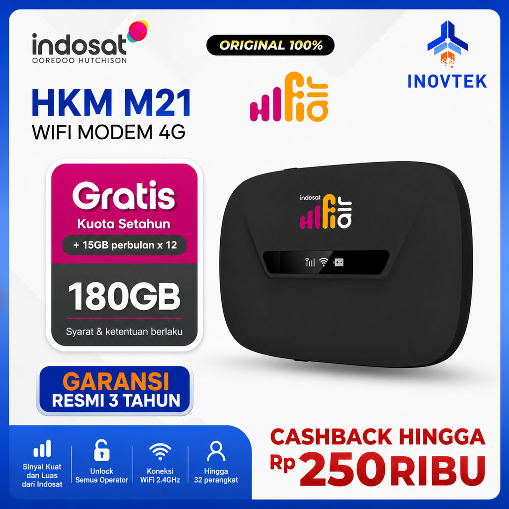 HKM M21 Indosat Hifi Air Modem Portable Mifi Wifi 4G LTE Bisa Bypass - Unlock Operator | Garansi Res