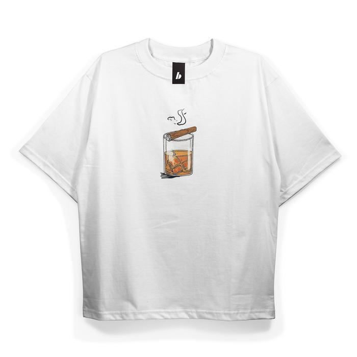 Benidson Oversized Tshirt white Whiskey Smash Kaos Katun - M
