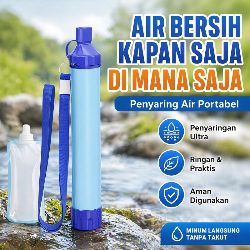 Filter Air Portable Penyaring Air Minum Ultrafiltrasi Survival Camping Hiking Darurat Outdoor