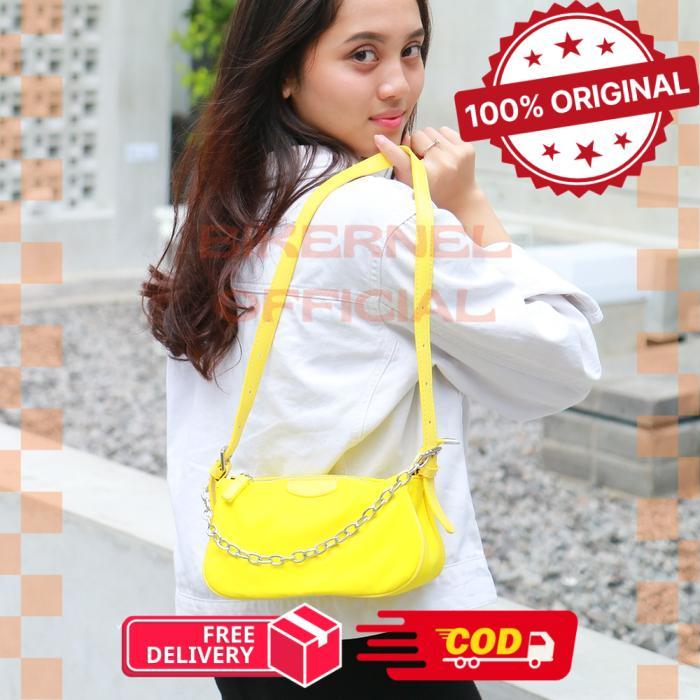 Tas Wanita Shoulderbag Bahu Hobo Armpit Yellow Baguette Polos Sherine handbag Gaya Korea Nilon Impor