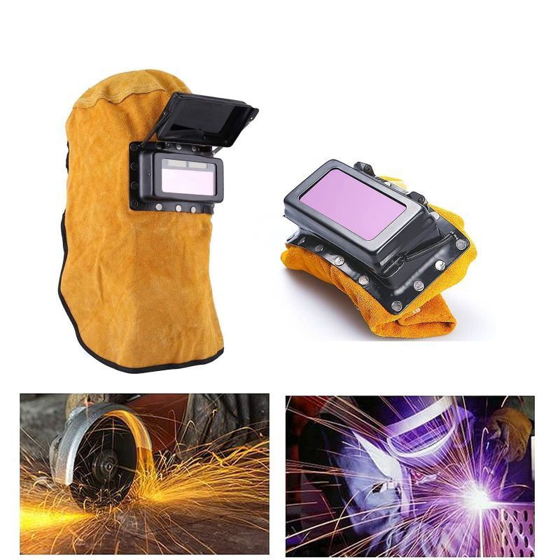 Topi Las Kulit Pelindung Las Listrik  Pelindung Kepala Helm Kap Las Welding Topeng