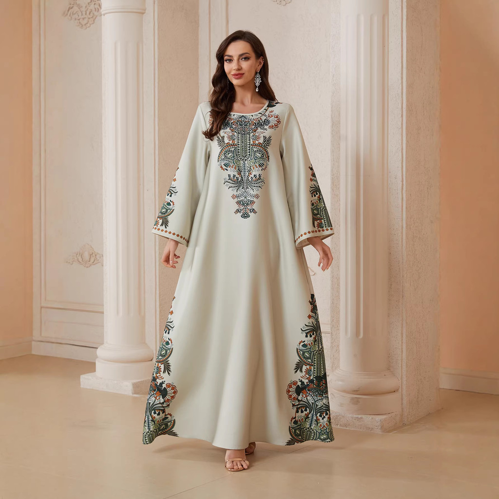 20265m Pakaian Wanita Model Baru SW2604 Gaun Bercetak Manik-Manik
