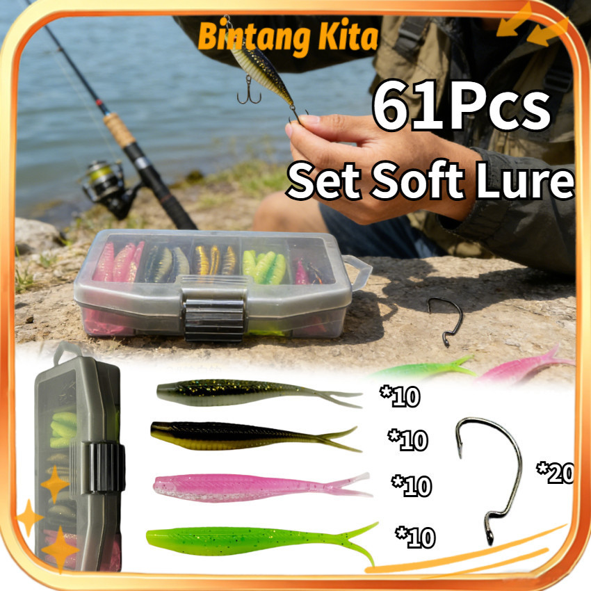 61Pcs/Set Soft Lure / Umpan Casting Ikan Gabus Dan Toman / Soft Bait Fishing Lure Umpan Pancing Umpa