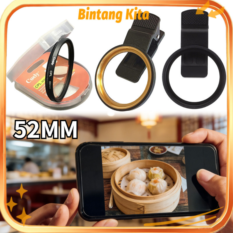 Klip Filter HP Universal 52mm Full Hole / Smartphone Lens Adapter Untuk Filter CPL/ ND/ Dan Efek Lai