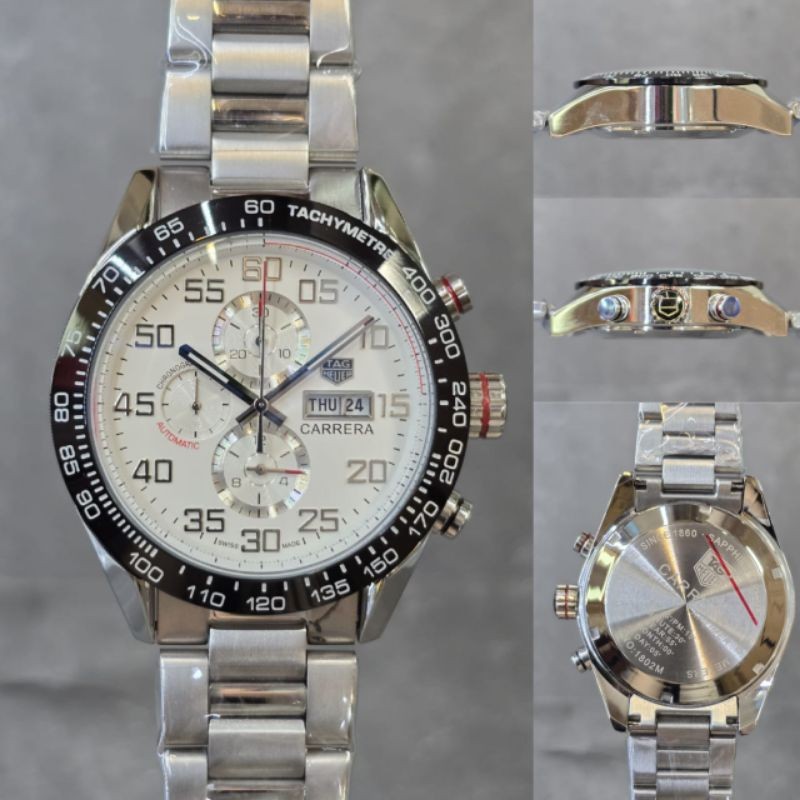 BAJU TANGAN HEUER CARRERA DAY DATE WHITE DIAL SUPER QUALITY QUARTZ JAPAN #jamtanganpria #tag