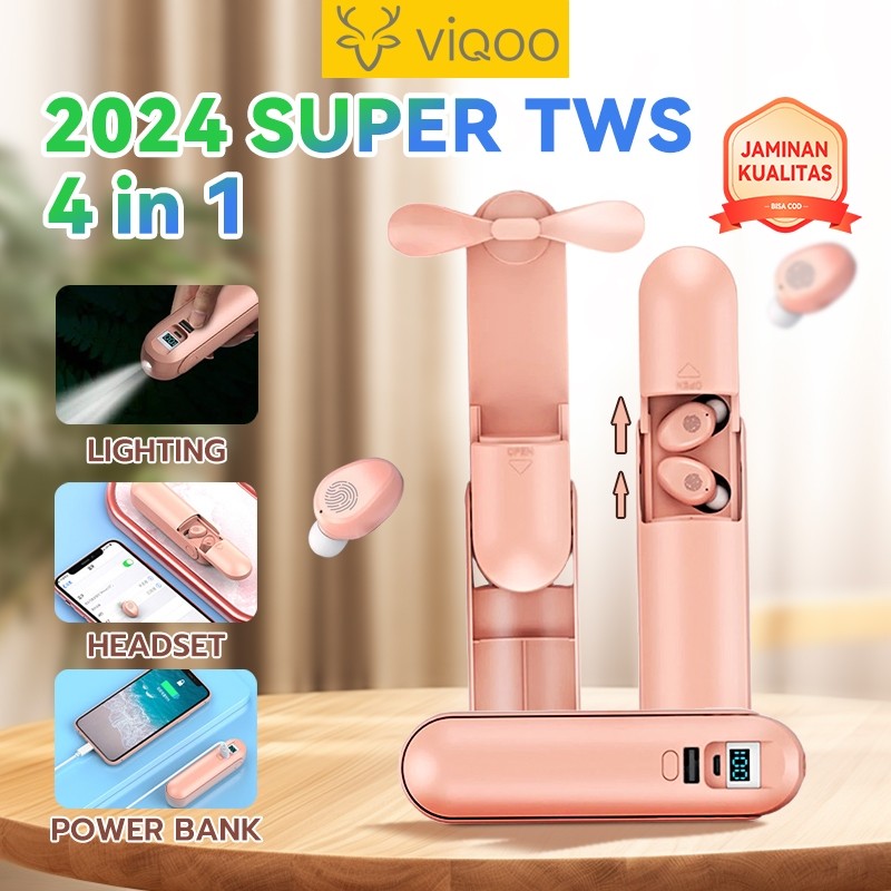 Viqoo Bluetooth Earphone with F7 Earbuds Dan Mini Fan Dan Flashlight Dan PowerBank 2000Mah Headset L