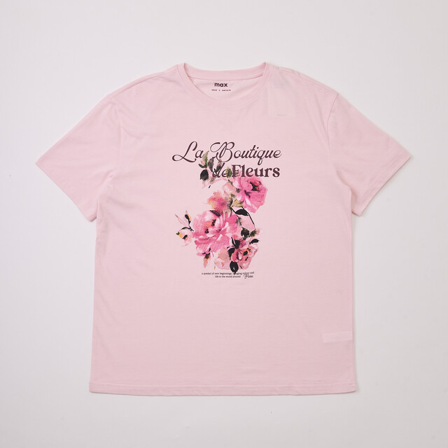 Max Fashions Pink Floral La Boutique De Fleurs Chest Print T-Shirt Pink Light