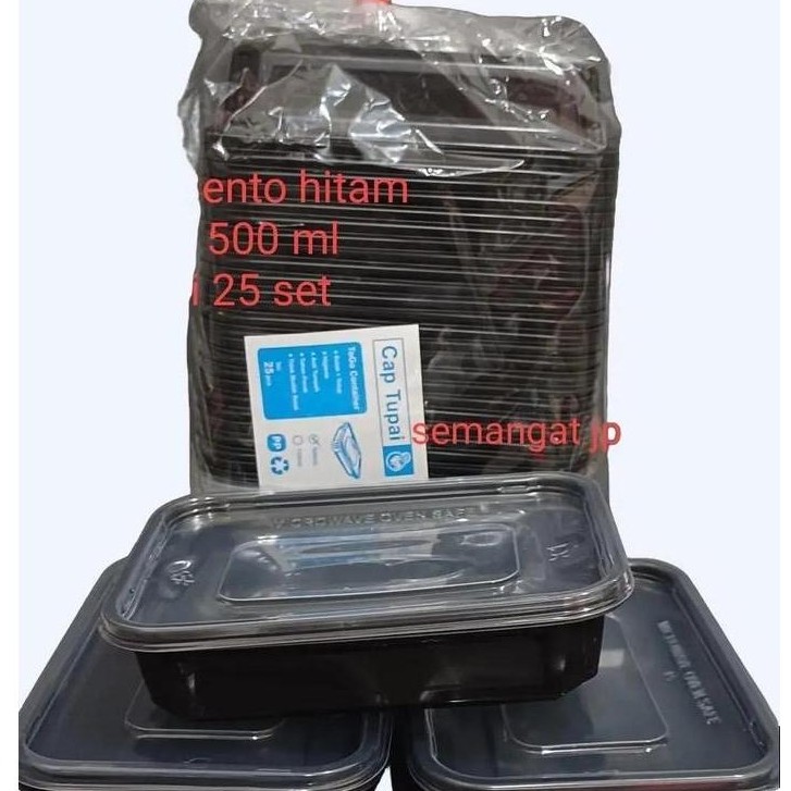 Thinwall Hitam Mika Bento Hitam kotak makan 500ml 750ml isi 25 set