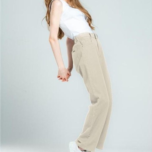C2 Wiclif Khaki Straight Cut Jeans Wanita