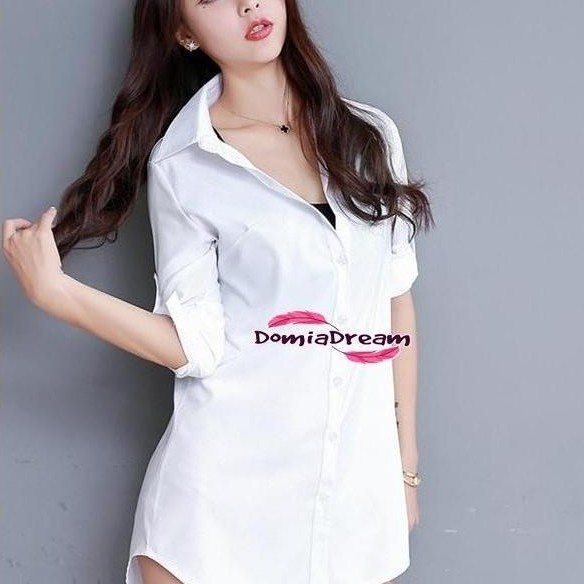 Vestito- Piyama Kemeja Kerah Dress Putih Kemeja Elegant Meh