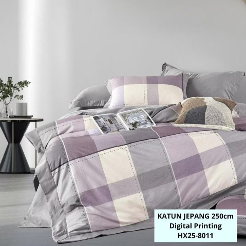 Sprei Katun Jepang Elegan Motif Geometri Sudut Karet Antigeser(Tanpa Bedcover)