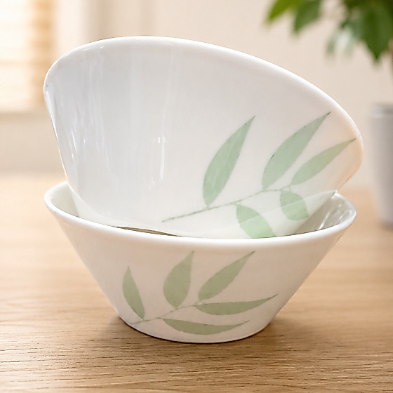 Arzberg Green Leaves Rice Bowl Set 2 pcs – Mangkok Keramik Premium Motif Daun Elegan