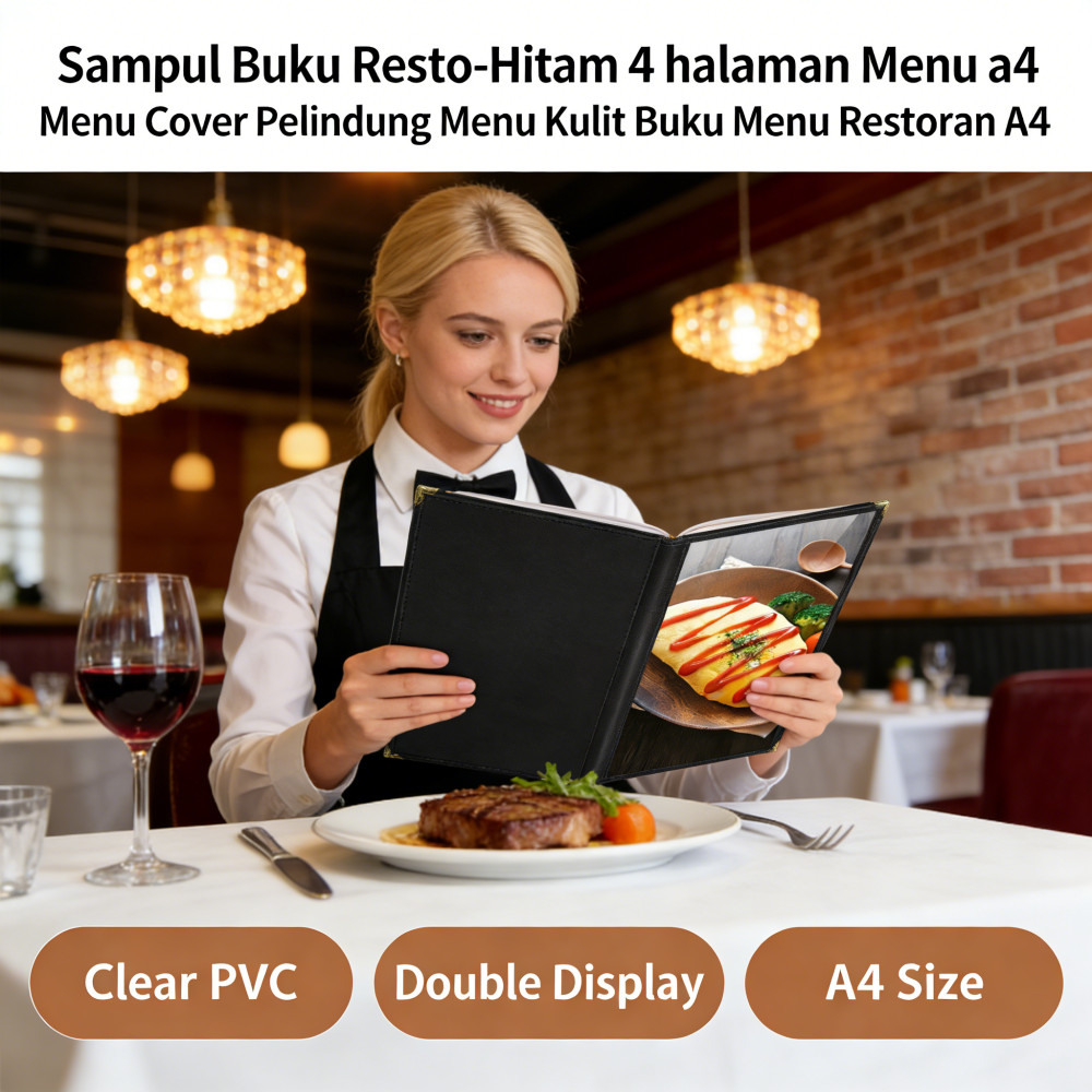 Sampul Buku Resto-Hitam Menu Cover Menu a4 Buku Menu Cover Pelindung A4 4 halaman