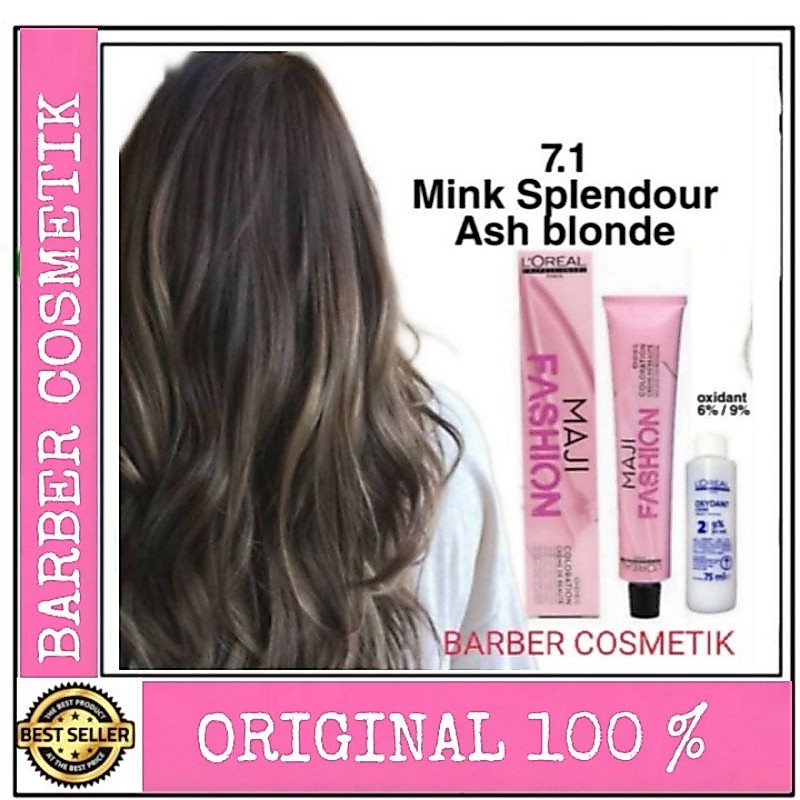 cat rambut loreal majirel maji fashion 7.1 ash blonde + oxidant