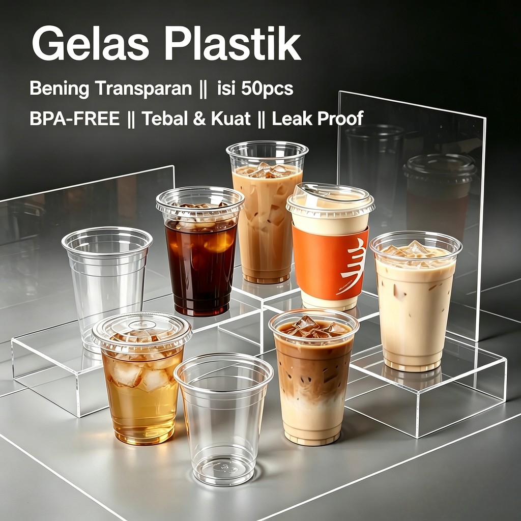 [50pcs] Gelas Plastik 14oz 16oz 24oz cup diameter 90mm+Tutup / Gelas Plastik Tebal /Gelas PP Bening/