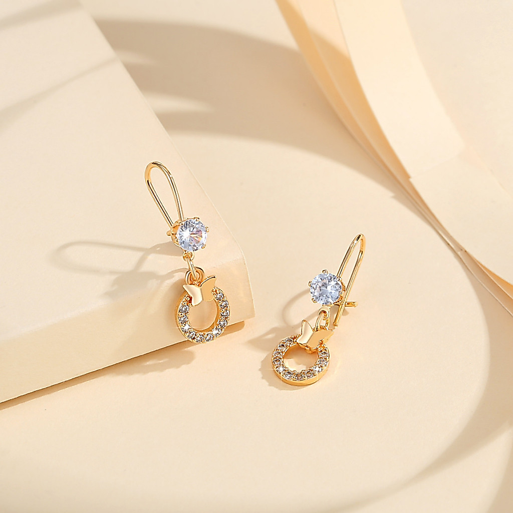 LM073 【COD】 Anting Berlian Imitasi Bentuk Kupu-kupu Diamond Warna Emas Untuk Pernikahan