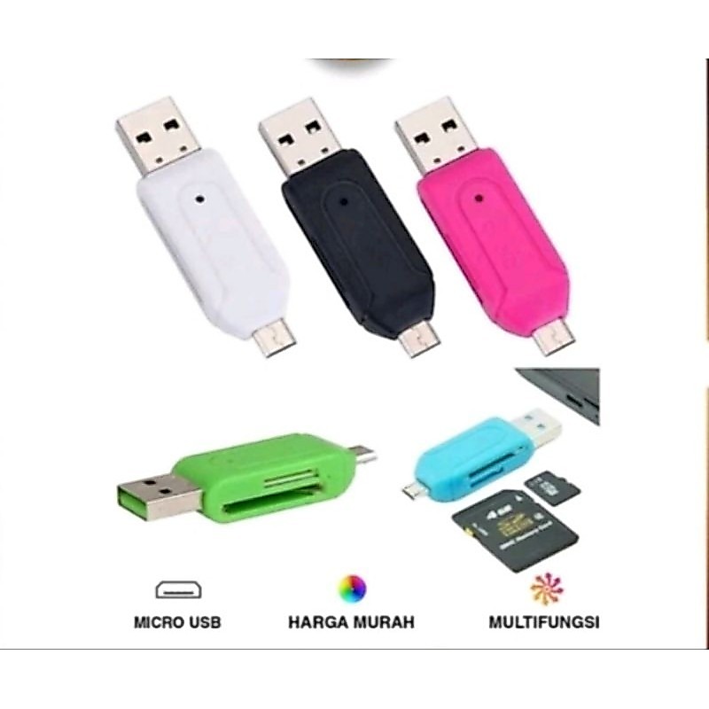 Card Reader OTG 2.0 USB 2 slot Memory Micro Adaptor mmc sambungan HP Memory