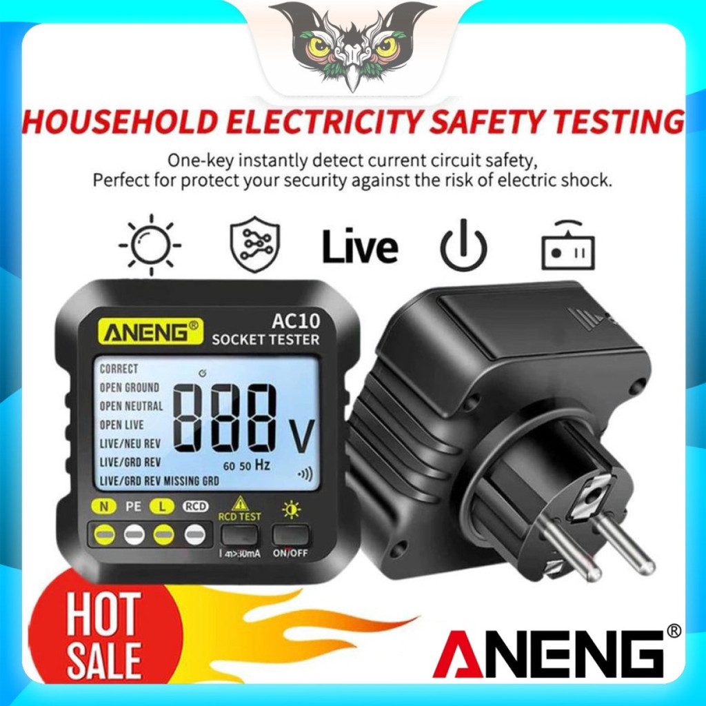 Stop Kontak Voltage Tester Detector Grounding Wire Voltmeter EU Plug