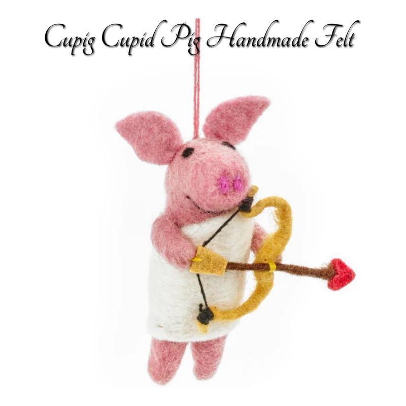 Handmade Felt Felted Cupig Cupid Pig Arrow Nepal Christmas Ornament Handmade Key Chain Gantungan Tas