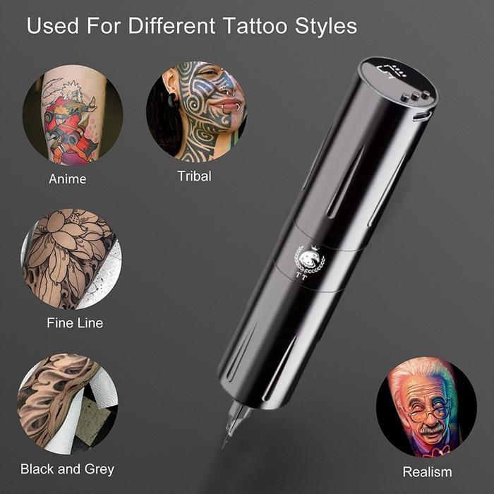 Pena Tato Rotary HYB All-In-One Set Mesin Tato Nirkabel RCA Port Mesin Tattoo Wireless dengan Layar 
