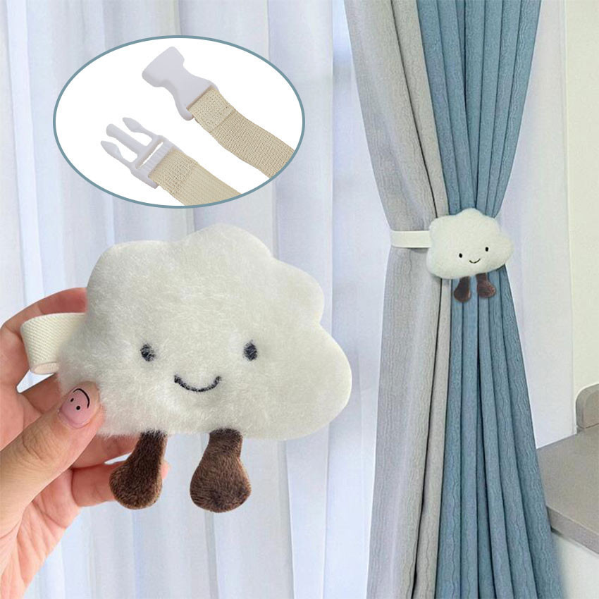 Tali Pengikat Gorden Motif Awan Lucu, Elastis 40-70cm untuk Dekorasi Jendela Kamar Tidur Gorden dan 