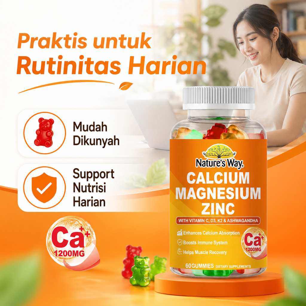 Vitamin Tulang Gummies Calcium Magnesium Zinc D3 K2 Bantu Penyerapan Kalsium