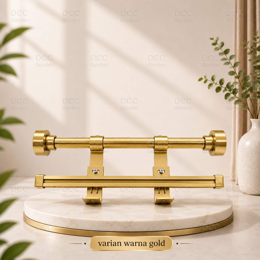 Tiang Gorden Jendela Aesthetic Minimalis Double Rel Vitrase Bracket 2mm Untuk Blackout Tebal