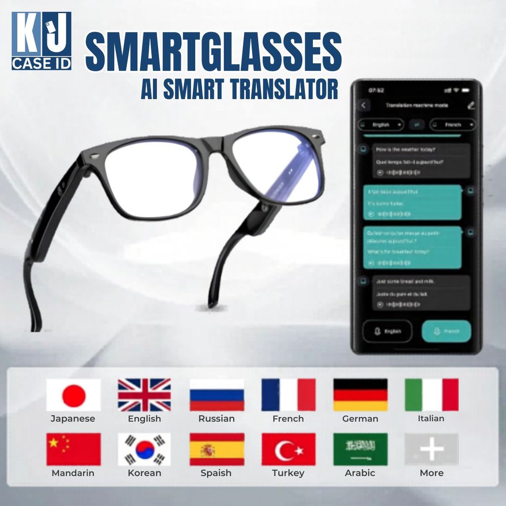 Kacamata Pintar Smart Glasses AI Translate Bluetooth Audio Musik Magnetic Suction Remote Kamera