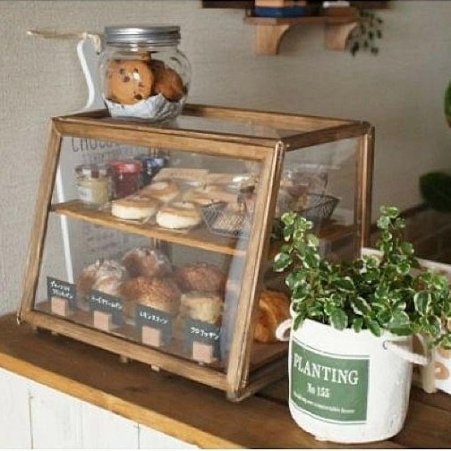 HOT SALE! etalase roti kue cafe resto warung food display makanan kayu rak kaca