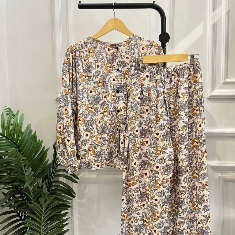 Nuna Set Piyama Jumbo Rayon Ruffle Full Kancing