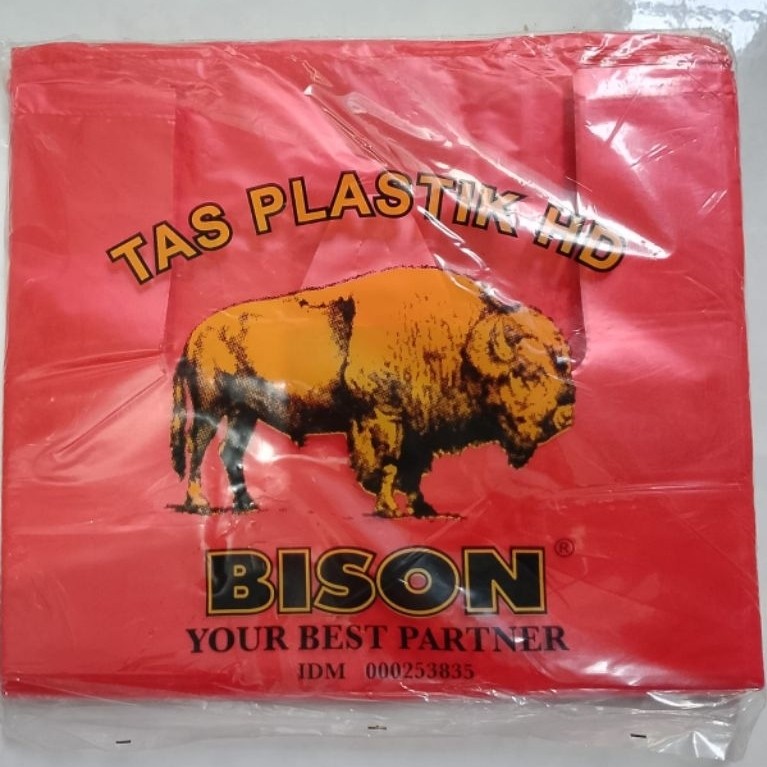 Kantong Plastik Merah BISON, Kantong Plastik HD kresek ukuran 24x40 cm