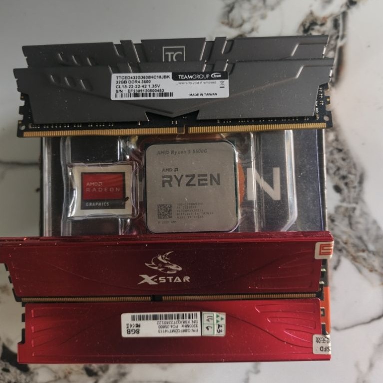 1 procie ryzen 5 5600g + tcrate expert 64gb (32x32) + xstar 16gb (8x8)