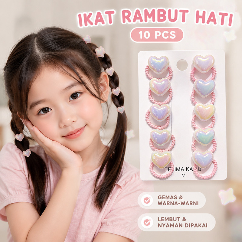 Set Ikat Rambut Mini Anak 10 Pcs Tiga Motif Berlian Warna Pink Aksesoris Harian