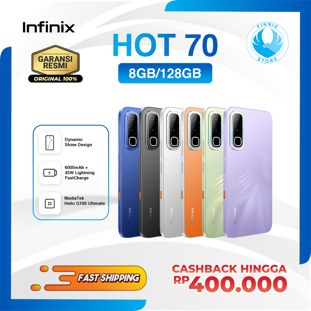 Promo Infinix Hot 70 8/128Gb Hp Gaming Nfc 120Hz Helio G100 Kamera 50Mp 6000Mah Garansi Resmi