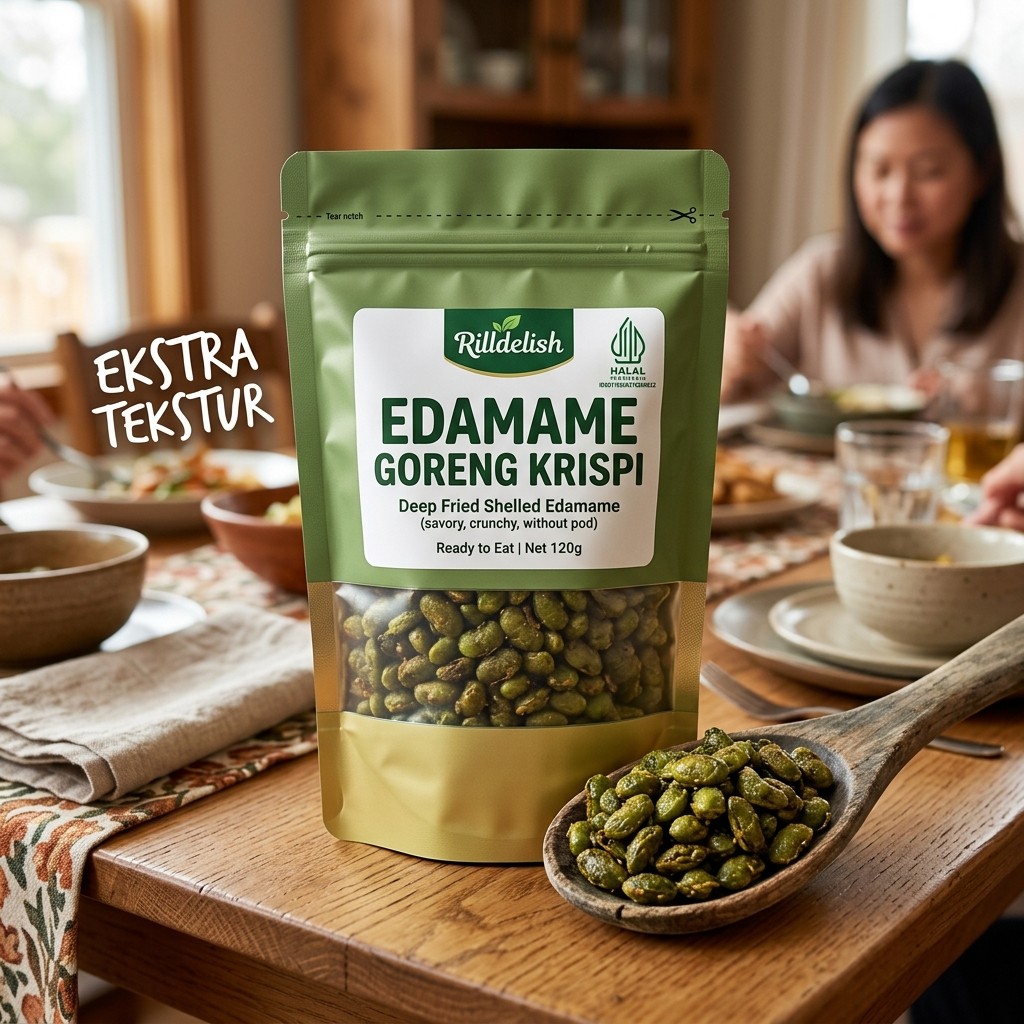Edamame Goreng Krispi 100gr - Keripik Lauk Tabur Makanan & Snack Pendamping Bubur Nasi Sehat