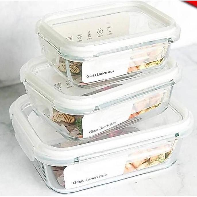 Pass- Glasslock Lunch Set Tempat Makan Wadah Kaca Food Storage Container 3In1
