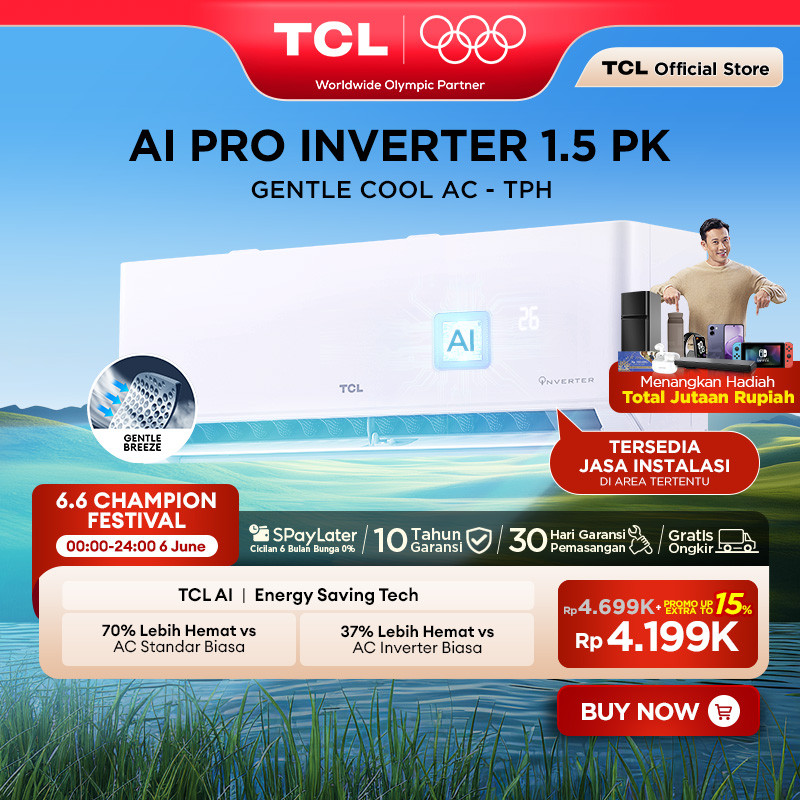 TCL AC Inverter 1.5 PK - Gentle Breeze - Healthy Filter - Hemat Listrik - Anti Bising - Cepat Dingin