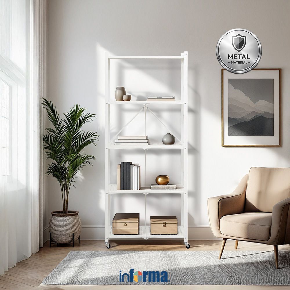 Informa Ollin Rak Besi Lipat 5 Tingkat - Putih Storage Rack Metal Tempat Penyimpanan Serbaguna Rak B