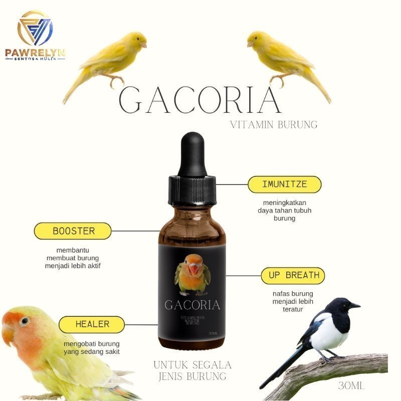 SF - GACORIA Vitamin Penggacor Burung Kacer Lovebird Kenari Murai Batu Cendet Jalak Suren Pleci Beo