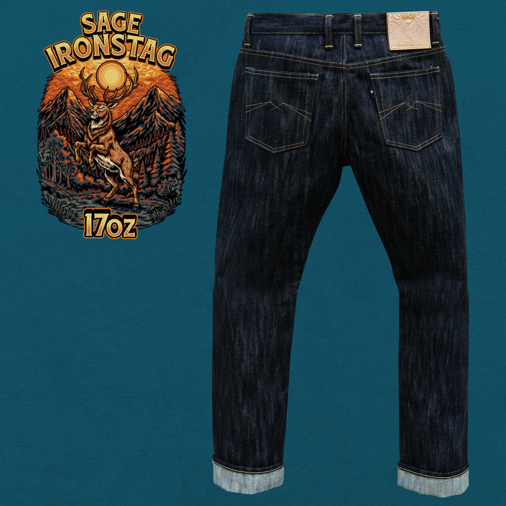 Celana Sage Denim Ironstag 17oz Unsanforized Extra Deep Indigo Selvedge