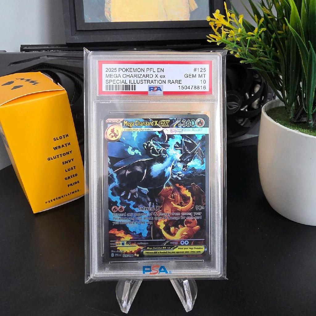 Mega Charizard X Ex PSA 10 - Replika Mirip Asli untuk Pajangan Pokemon Trading Card Game