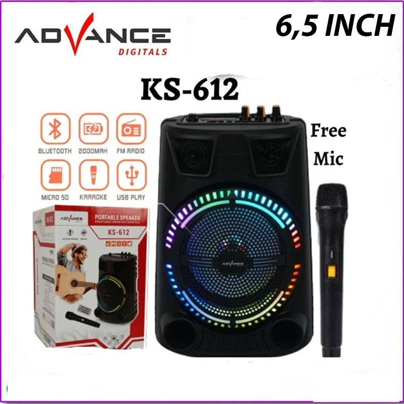 Speaker Advance KS 612 Bluetooth Music Karaoke 6,5 inch Free Mic-Wireles-Garansi Resmi