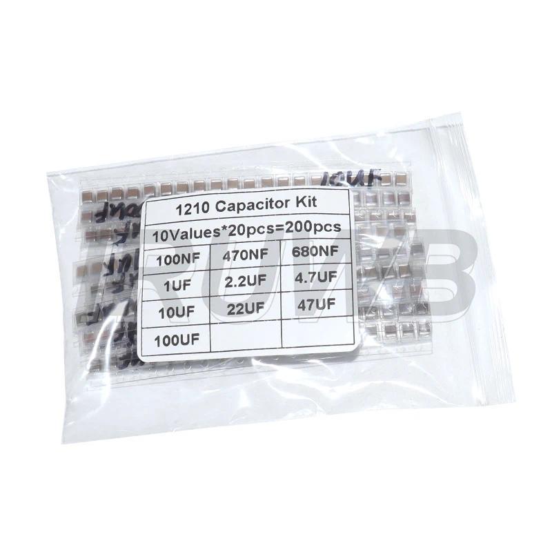 200PCS 01UF ~ 100UF 10 Jenis*20pcs Paket Kapasitor 01UF 047UF 068UF 1UF 22UF 10UF 100UF Kapasitor SM