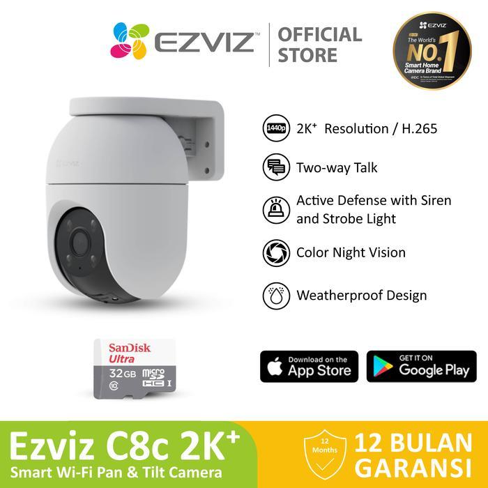 Ezviz C8c 4MP 2K+ Outdoor CCTV IP Cam Bundling w/SD Card 64/128/256gb - C8C 4MP+32Gb