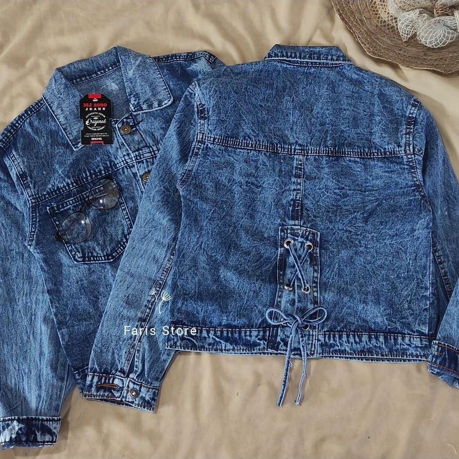MURAH Jaket Jeans Tali Belakang Crop Oversize Wanita Jaket Denim Terbaru